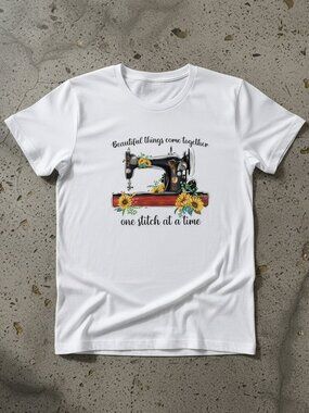 Sewing Lover Graphic T-Shirt | Vintage Sewing Machine Floral Tee | Cute Crafter